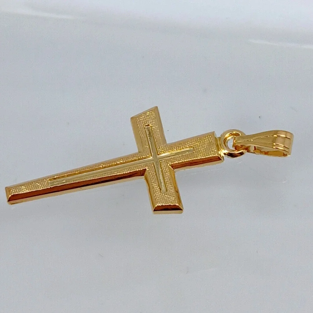 Karatbond Vintage Y2K Textured Gold Double Cross Pendant Made USA New Old Stock
